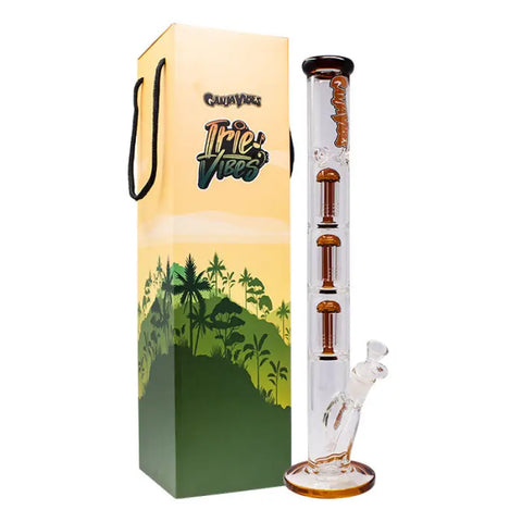Amber Irie Vibes 20 Inches Triple Tree Percolator Ganjavibes Glass Bong - Bongs