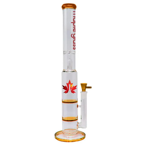 Amber Maple Glass Double Honey Comb Bong With Splash Guard - Bongs