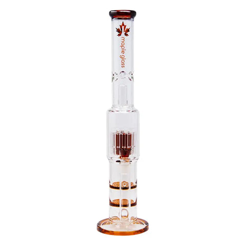Amber Maple Glass Double Honey Comb Perc With Tree Perc And Splash Guard 20 Inches - Bongs