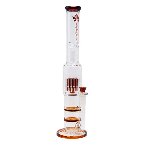 Amber Maple Glass Double Honey Comb Perc With Tree Perc And Splash Guard 20 Inches - Bongs