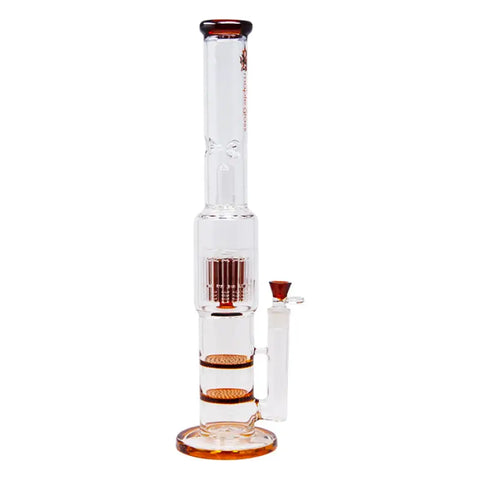 Amber Maple Glass Double Honey Comb Perc With Tree Perc And Splash Guard 20 Inches - Bongs