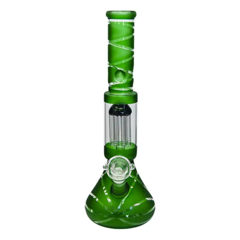 Green Striped Tree Percolator Bong 14 Inches - Bongs