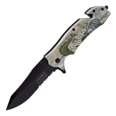 White Primitive Snake Foldable Pocket Knife by Stinger Knives