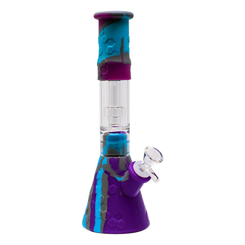 Blue Honeycomb 11 Inches Silicone Beaker Bong with Showerhead Percolator