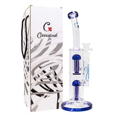 Blue Cannatonik Double Percolator 14 Inches Glass Bong