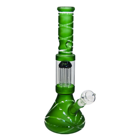 Green Striped Tree Percolator Bong 14 Inches