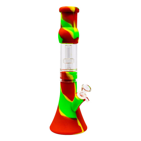 Red Yellow Tree Glass Perc 13 Inches Detachable Silicone Bong