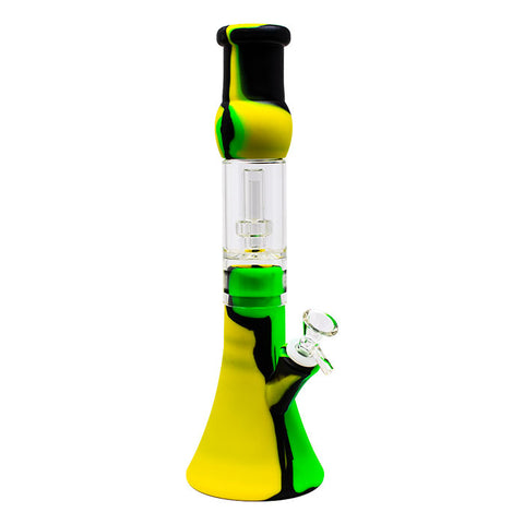 Neon Green Tree Glass Perc 13 Inches Detachable Silicone Bong