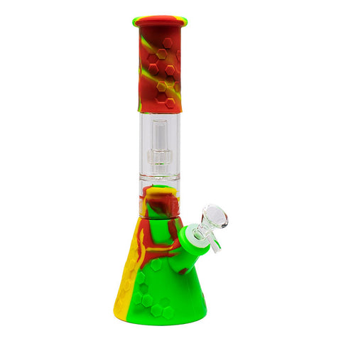 Yellow Honeycomb 11 Inches Silicone Beaker Bong with Showerhead Percolator