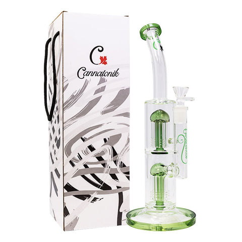 Sea Green Cannatonik Double Percolator 14 Inches Glass Bong