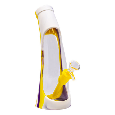 Yellow Curved Bottled Shape Silicone Bong