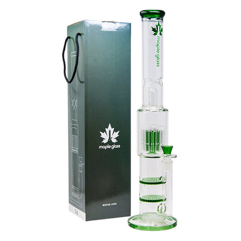 Green Maple Glass Double Honey Comb Perc With Tree Perc And Splash Guard 20 Inches