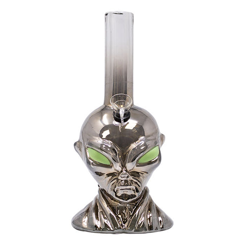 Grey Alien 11 Inches Glow In Dark Metallic Glass Bong