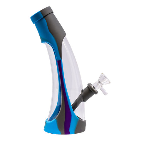 Blue Curved Bottled Shape Silicone Bong