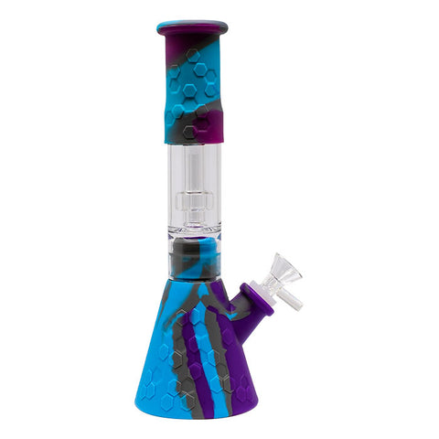 Blue Honeycomb 11 Inches Silicone Beaker Bong with Showerhead Percolator