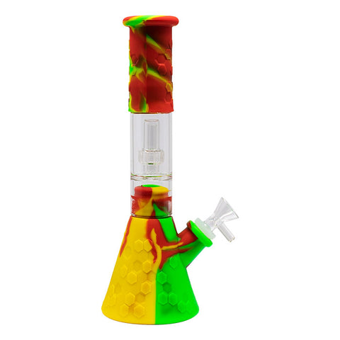 Yellow Honeycomb 11 Inches Silicone Beaker Bong with Showerhead Percolator