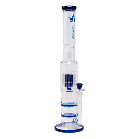 Blue Maple Glass Double Honey Comb Perc With Tree Perc And Splash Guard 20 Inches