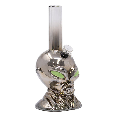 Grey Alien 11 Inches Glow In Dark Metallic Glass Bong