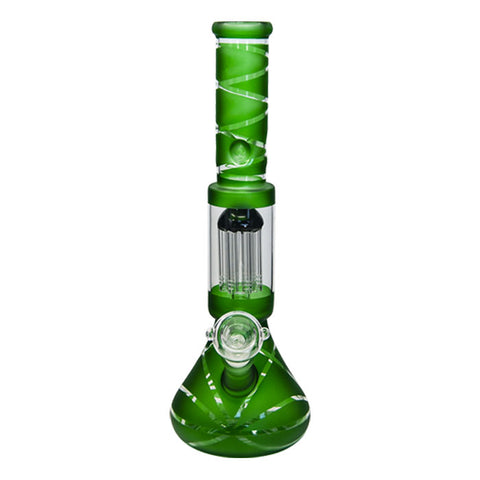 Green Striped Tree Percolator Bong 14 Inches