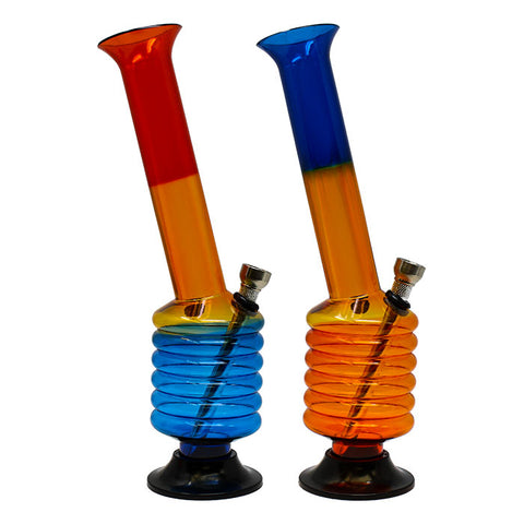 Tri Color Multi Ring Base Acrylic Bong 10 Inches