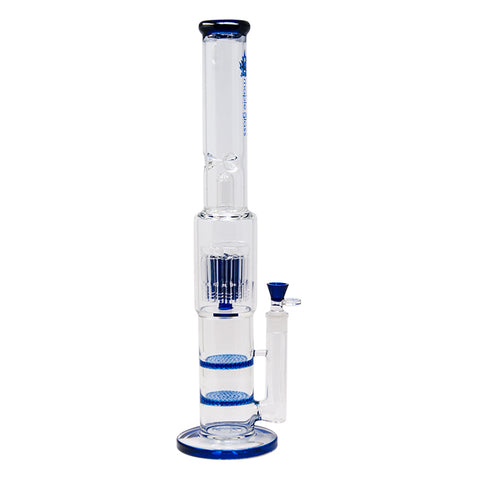 Blue Maple Glass Double Honey Comb Perc With Tree Perc And Splash Guard 20 Inches