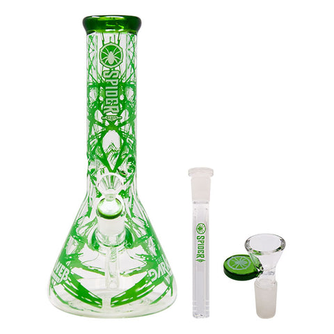 Green Darkweb Series Spider Glass Beaker Bong 12 Inches