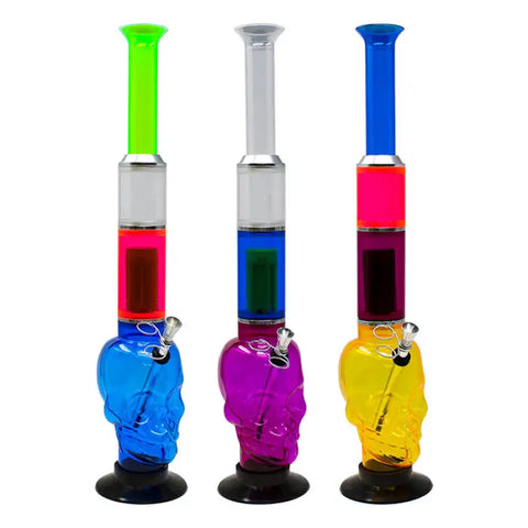 Assorted Color Skull Base Double Percolator Acrylic Bong 19 Inches - Bongs