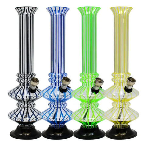 Assorted Color Striped Double Disk Acrylic Bong 10 Inches - Bongs
