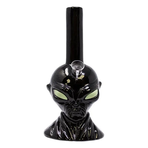 Black Alien 11 Inches Glow In Dark Metallic Glass Bong - Bongs