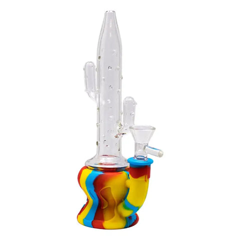 Blue Cactus Style 9 Inches Silicone Glass Bong - Bongs