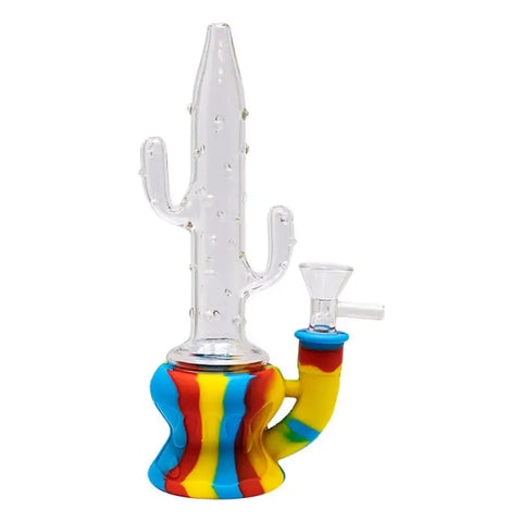 Blue Cactus Style 9 Inches Silicone Glass Bong - Bongs