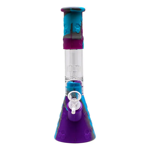 Blue Honeycomb 11 Inches Silicone Beaker Bong with Showerhead Percolator - Bongs