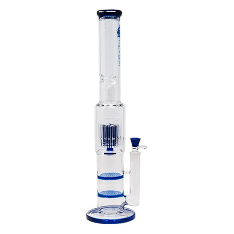 Blue Maple Glass Double Honey Comb Perc With Tree Perc And Splash Guard 20 Inches - Bongs