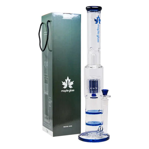 Blue Maple Glass Double Honey Comb Perc With Tree Perc And Splash Guard 20 Inches - Bongs