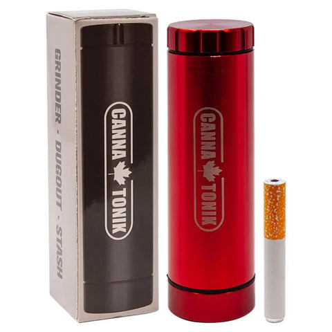 Cannatonik 3 In 1 Red Grinder Dugout Stash - Smoking Accessories