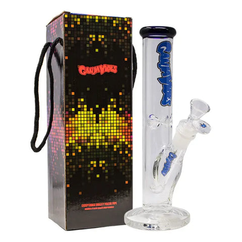 Ganjavibes Blue Straight Tube with Ice Catcher 10 Inches Glass Bong - Bongs