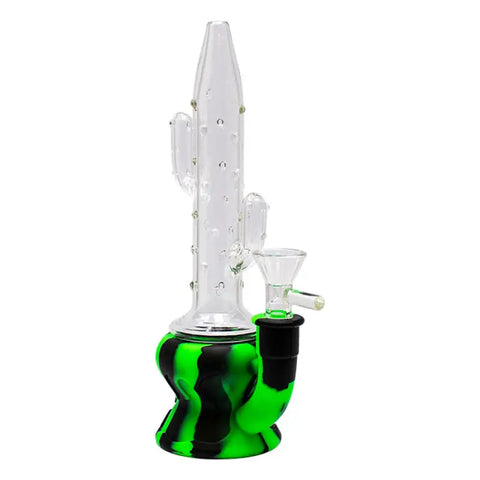 Green Cactus Style 9 Inches Silicone Glass Bong - Bongs