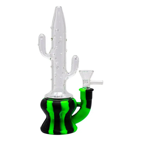 Green Cactus Style 9 Inches Silicone Glass Bong - Bongs