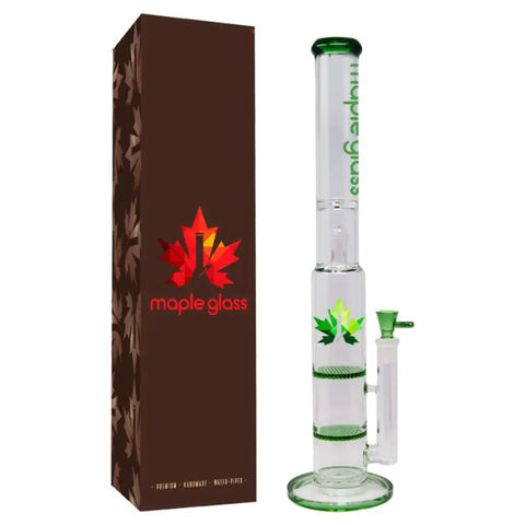 Green Maple Glass Double Honey Comb Bong With Splash Guard - Bongs