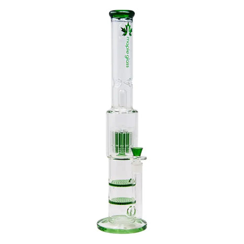 Green Maple Glass Double Honey Comb Perc With Tree Perc And Splash Guard 20 Inches - Bongs