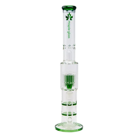 Green Maple Glass Double Honey Comb Perc With Tree Perc And Splash Guard 20 Inches - Bongs