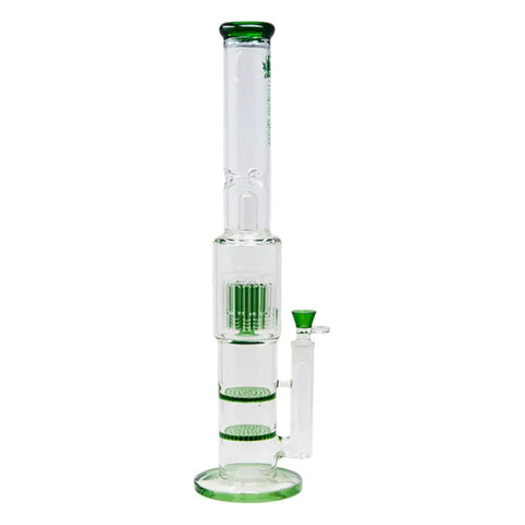 Green Maple Glass Double Honey Comb Perc With Tree Perc And Splash Guard 20 Inches - Bongs