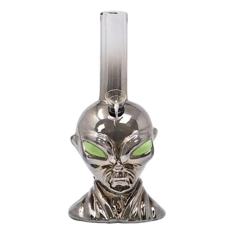 Grey Alien 11 Inches Glow In Dark Metallic Glass Bong - Bongs