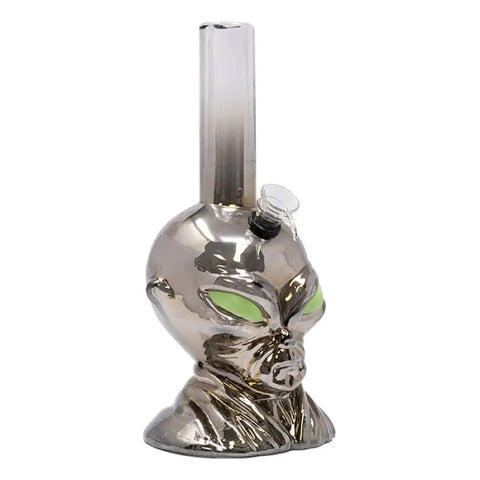 Grey Alien 11 Inches Glow In Dark Metallic Glass Bong - Bongs