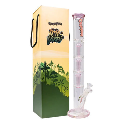 Pink Irie Vibes 20 Inches Triple Tree Percolator Ganjavibes Glass Bong - Bongs