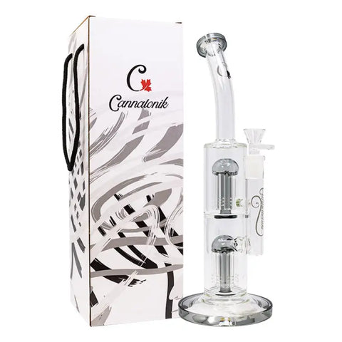 PreviousNext Grey Cannatonik Double Percolator 14 Inches Glass Bong - Bongs