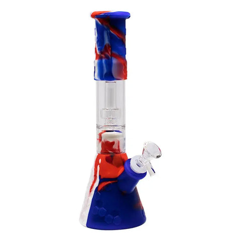 Red Honeycomb 11 Inches Silicone Beaker Bong with Showerhead Percolator - Bongs