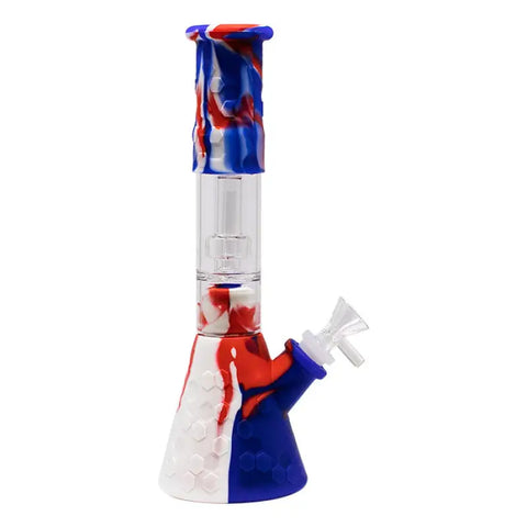 Red Honeycomb 11 Inches Silicone Beaker Bong with Showerhead Percolator - Bongs