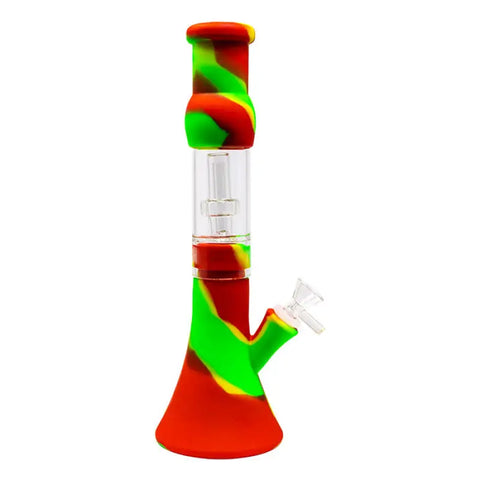 Red Yellow Tree Glass Perc 13 Inches Detachable Silicone Bong - Bongs