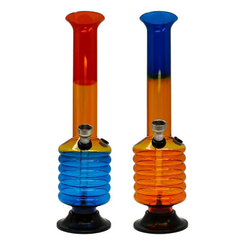 Tri Color Multi Ring Base Acrylic Bong 10 Inches - Bongs